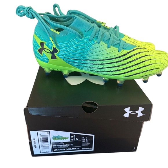Under Armour Other - Under Armour Magnetico Pro 5 FG Mens 8 Teal Lime Green Soccer Cleats NIB
